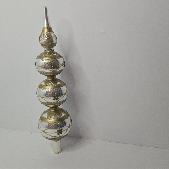 Vintage 12" Glass Tree Topper Finial Decor 4 Bulbs Tiered Silver Gold - Picture 5 of 15